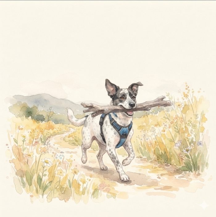 Dog proudly carrying a stick