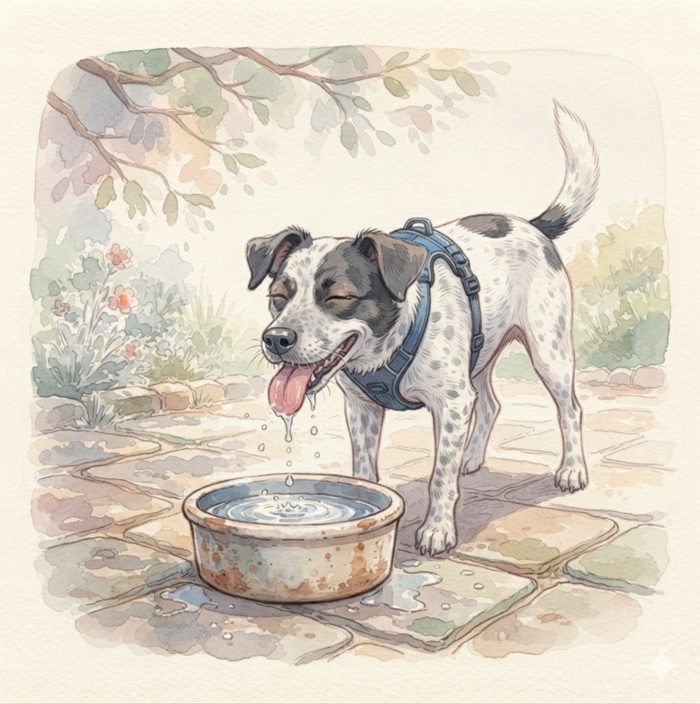 Dog drinking water outside