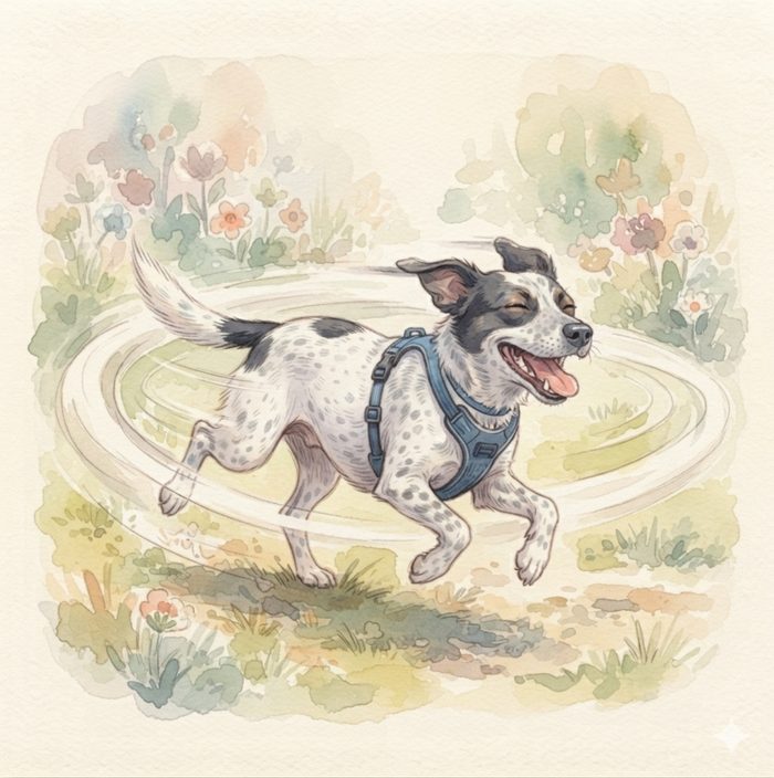 Dog running in a joyful circle