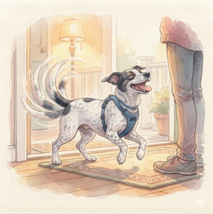 Dog greeting someone at the door