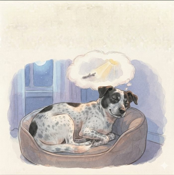 Dog dreaming happily at night